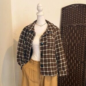 Banana Republic Women's Brown Plaid Wool Jacket Size Small Preppy Vibe